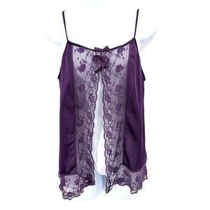 VTG Henson Kickernick Lace Open Front Chemise Size S Cami Tank Slip Dress Purple